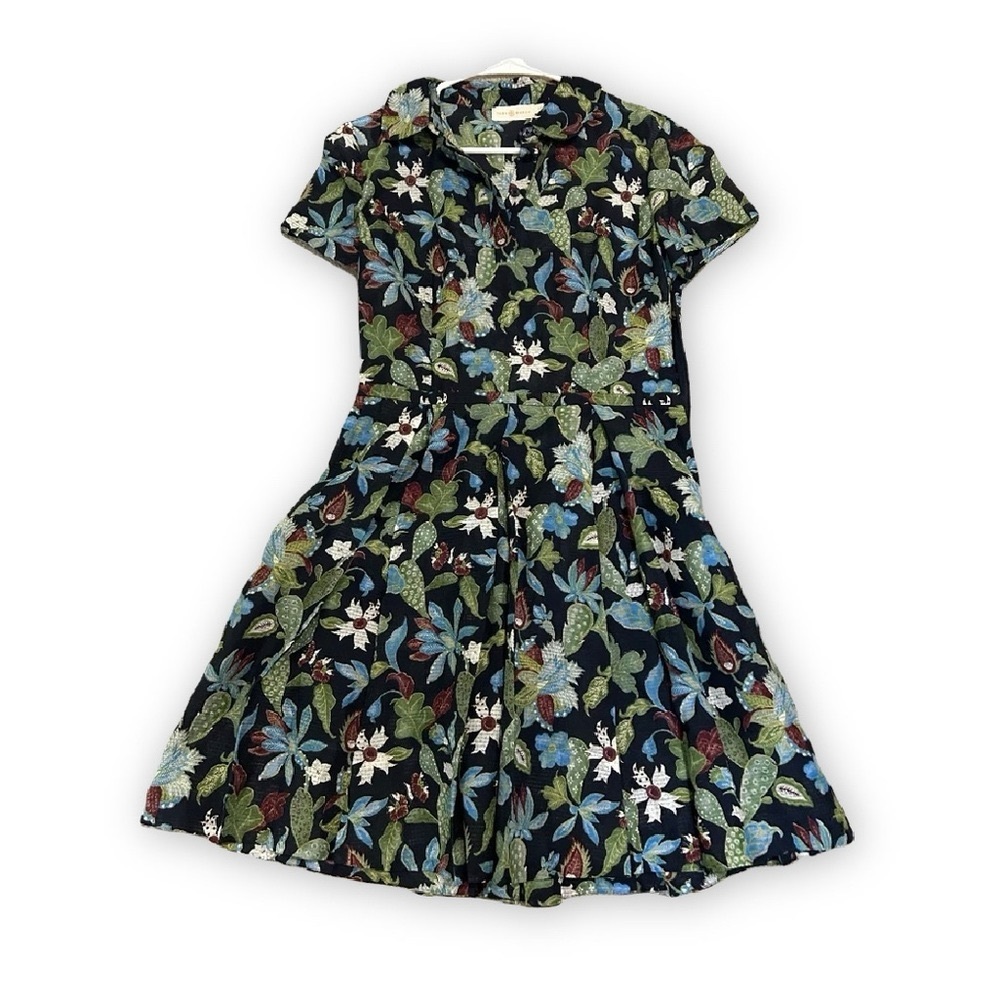 TORY BURCH • 100% Cotton Garden Wisteria “Evelyn” Cactus Print Dress XS